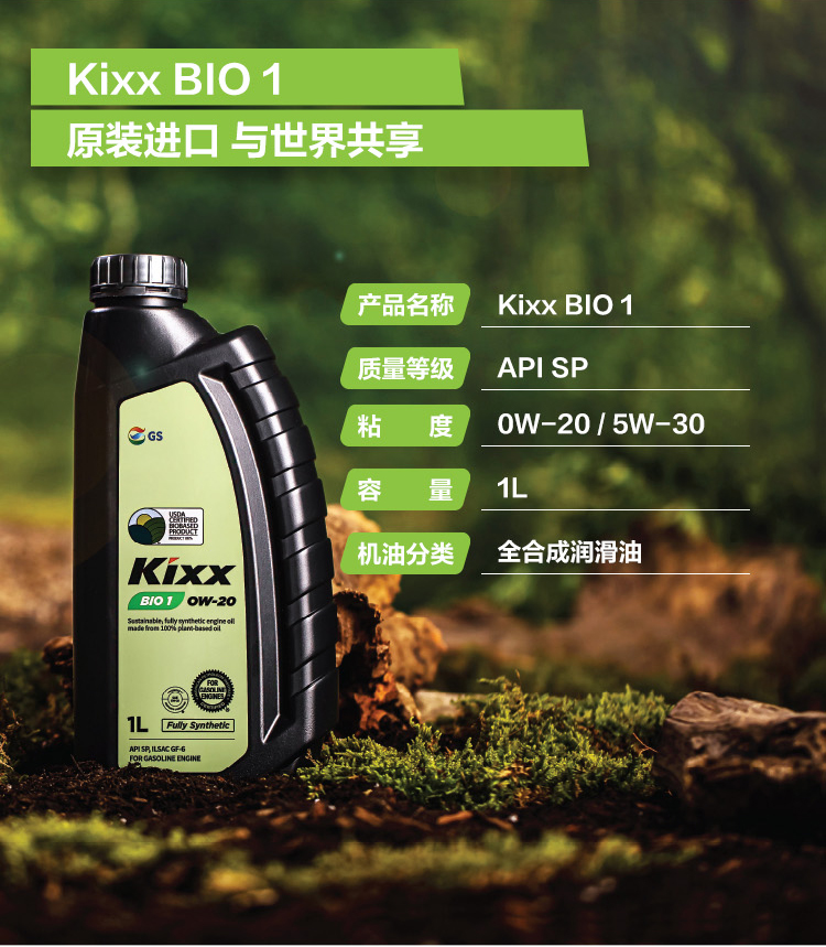 GS (Kixx) 凱升 BIO1 全合成機油 0W-20 SP級 100%植物基基礎油 1L-第4張圖片-鄭州市冠恒貿易有限公司【官方網站】-車用潤滑油服務專家